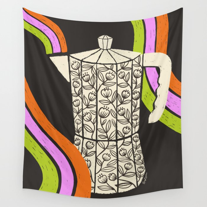 Moka Pot Rainbow - Black Wall Tapestry Gallery Image 1