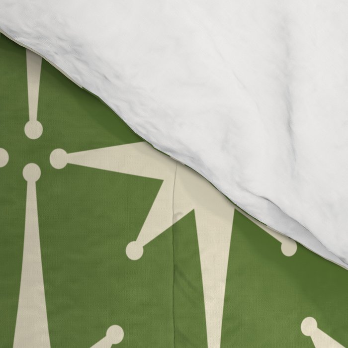 Atomic Age Starbursts - Midcentury Modern Pattern in Cream and Retro Green Comforter Gallery Image 4