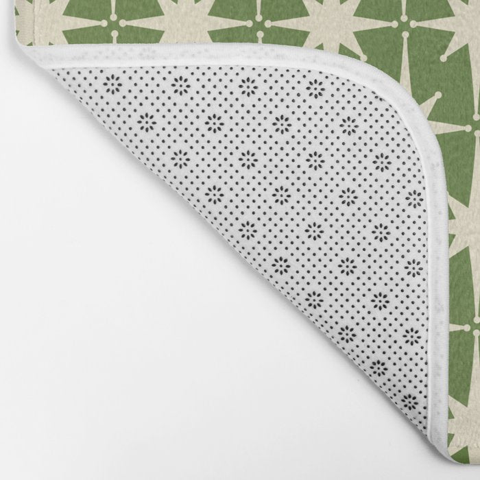 Atomic Age Starbursts - Midcentury Modern Pattern in Cream and Retro Green Bath Mat Gallery Image 2
