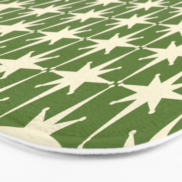 Atomic Age Starbursts - Midcentury Modern Pattern in Cream and Retro Green Bath Mat Gallery Image 3