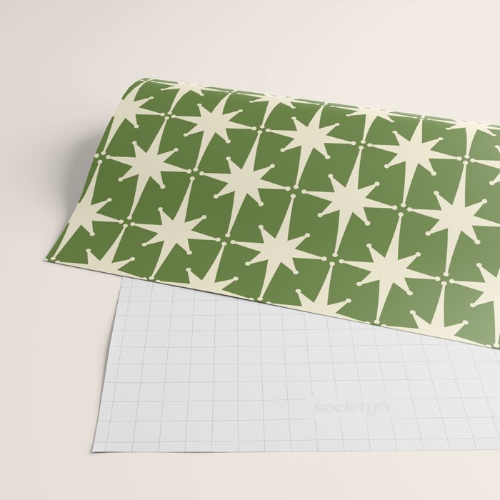 Atomic Age Starbursts - Midcentury Modern Pattern in Cream and Retro Green Wrapping Paper Gallery Image 2