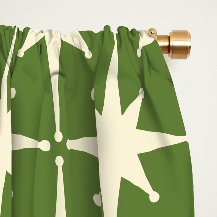 Atomic Age Starbursts - Midcentury Modern Pattern in Cream and Retro Green Window Curtain Gallery Image 2