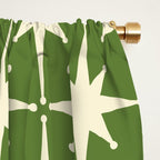Atomic Age Starbursts - Midcentury Modern Pattern in Cream and Retro Green Window Curtain Gallery Image 2
