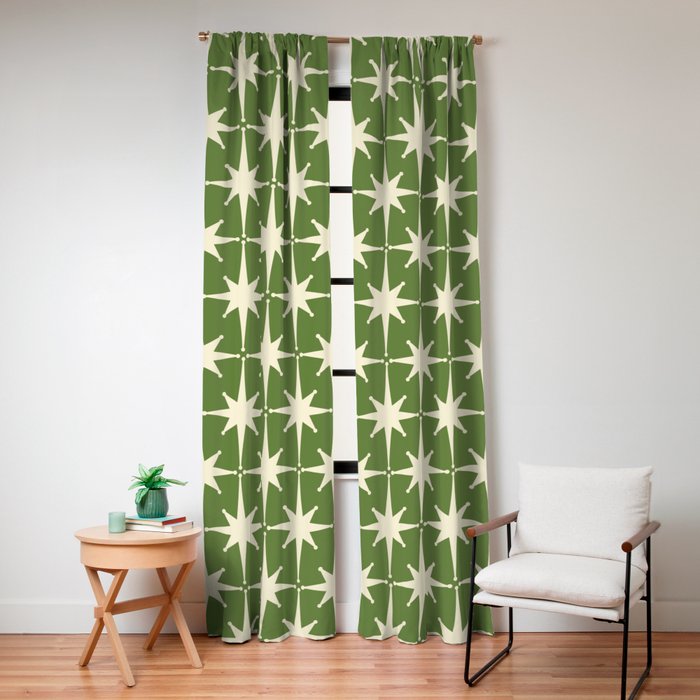 Atomic Age Starbursts - Midcentury Modern Pattern in Cream and Retro Green Window Curtain Gallery Image 4