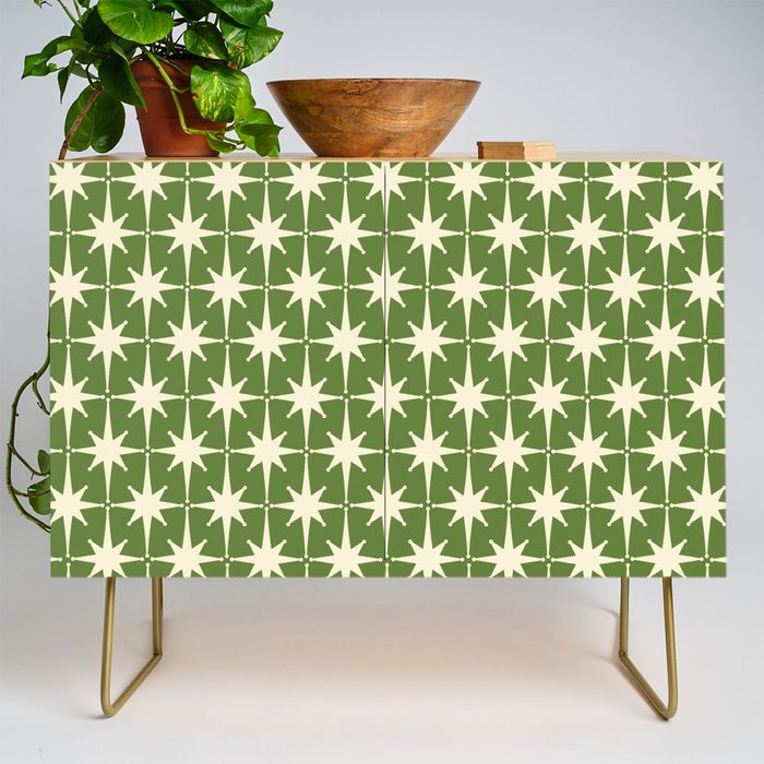 Atomic Age Starbursts - Midcentury Modern Pattern in Cream and Retro Green Credenza Gallery Image 1