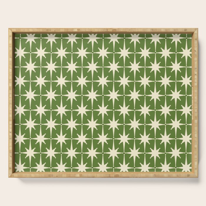 Atomic Age Starbursts - Midcentury Modern Pattern in Cream and Retro Green Serving Tray Gallery Image 1