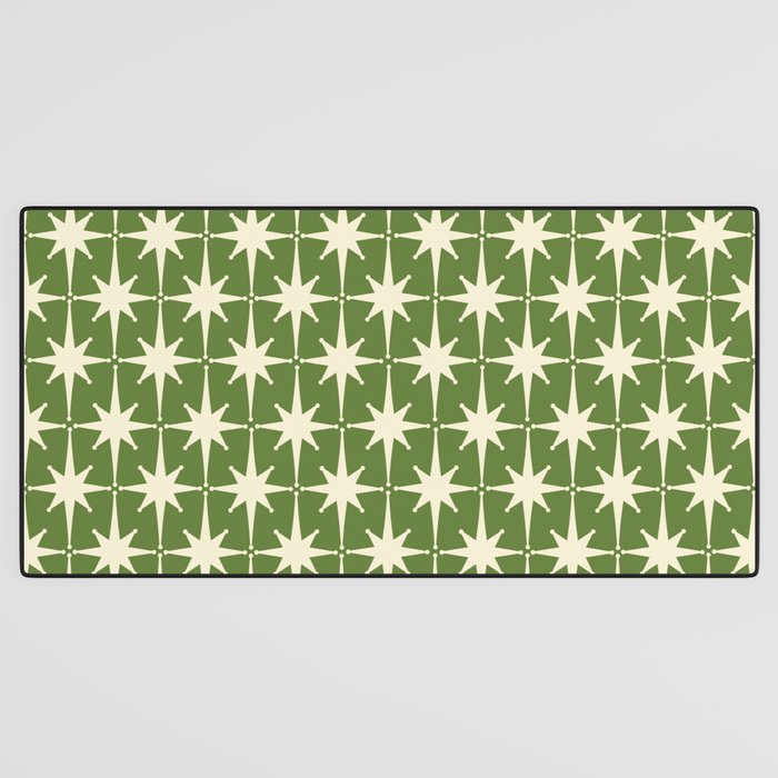 Atomic Age Starbursts - Midcentury Modern Pattern in Cream and Retro Green Desk Mat Gallery Image 3