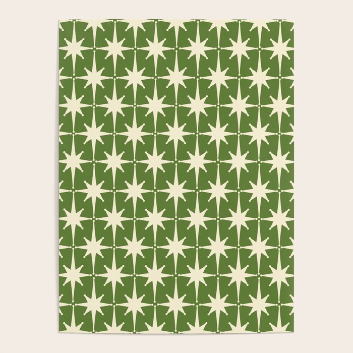 Atomic Age Starbursts - Midcentury Modern Pattern in Cream and Retro Green Poster Gallery Image 4
