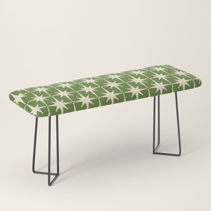 Atomic Age Starbursts - Midcentury Modern Pattern in Cream and Retro Green Bench Gallery Image 1