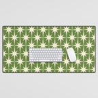 Atomic Age Starbursts - Midcentury Modern Pattern in Cream and Retro Green Desk Mat Gallery Image 1