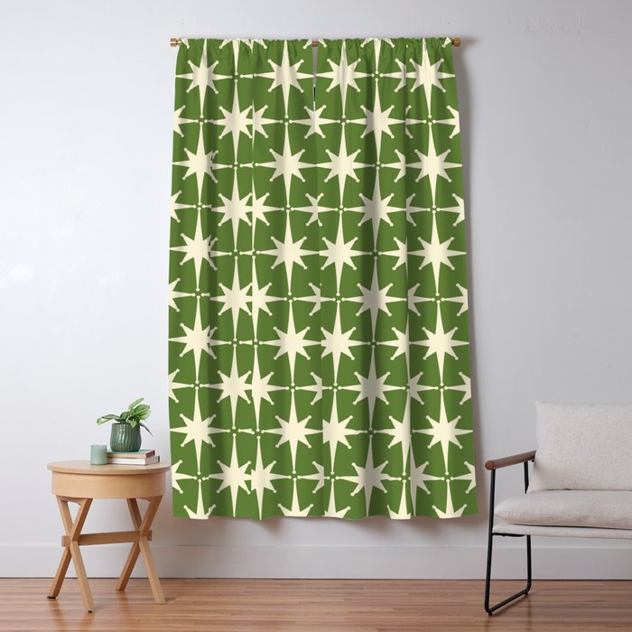 Atomic Age Starbursts - Midcentury Modern Pattern in Cream and Retro Green Window Curtain Gallery Image 5