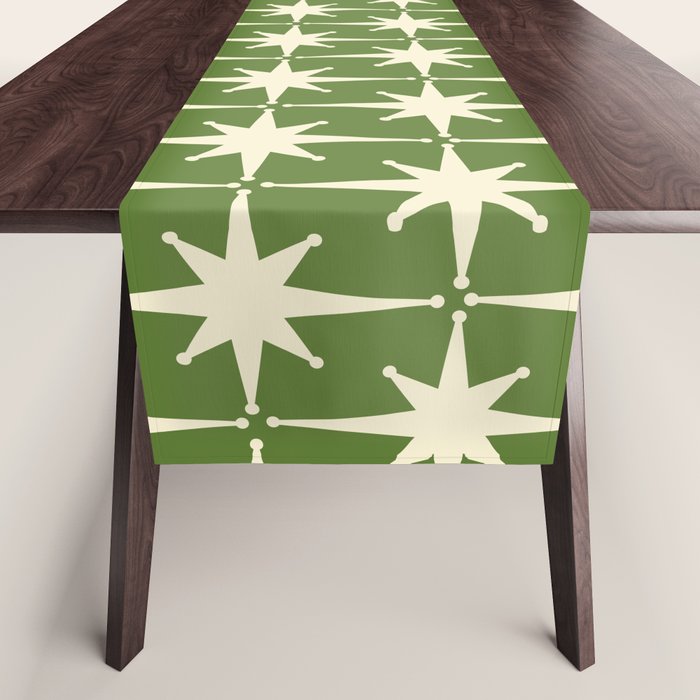Atomic Age Starbursts - Midcentury Modern Pattern in Cream and Retro Green Table Runner Gallery Image 1