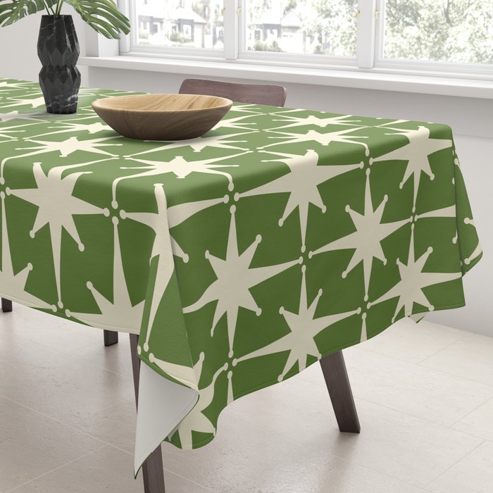 Atomic Age Starbursts - Midcentury Modern Pattern in Cream and Retro Green Tablecloth Gallery Image 3