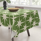 Atomic Age Starbursts - Midcentury Modern Pattern in Cream and Retro Green Tablecloth Gallery Image 3