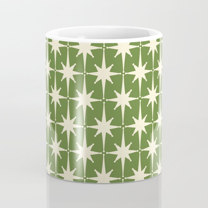 Atomic Age Starbursts - Midcentury Modern Pattern in Cream and Retro Green Coffee Mug Gallery Image 4