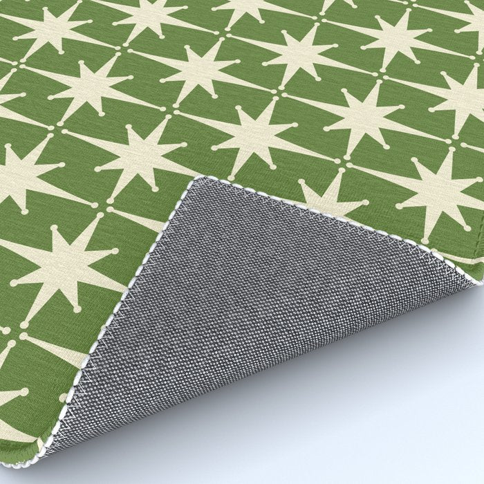 Atomic Age Starbursts - Midcentury Modern Pattern in Cream and Retro Green Rug Gallery Image 4
