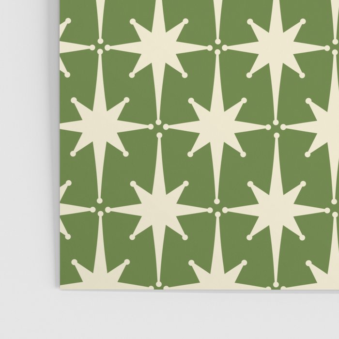 Atomic Age Starbursts - Midcentury Modern Pattern in Cream and Retro Green Poster Gallery Image 3
