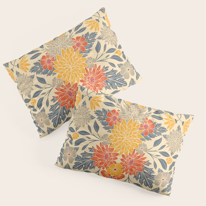 Warm Yellow, Orange & Blue Floral Pillow Sham Gallery Image 3