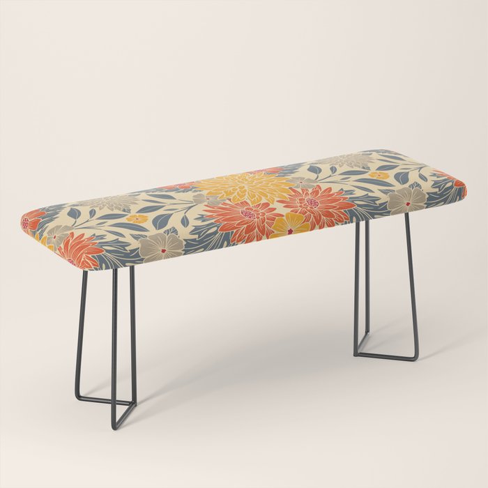 Warm Yellow, Orange & Blue Floral Bench Gallery Image 1
