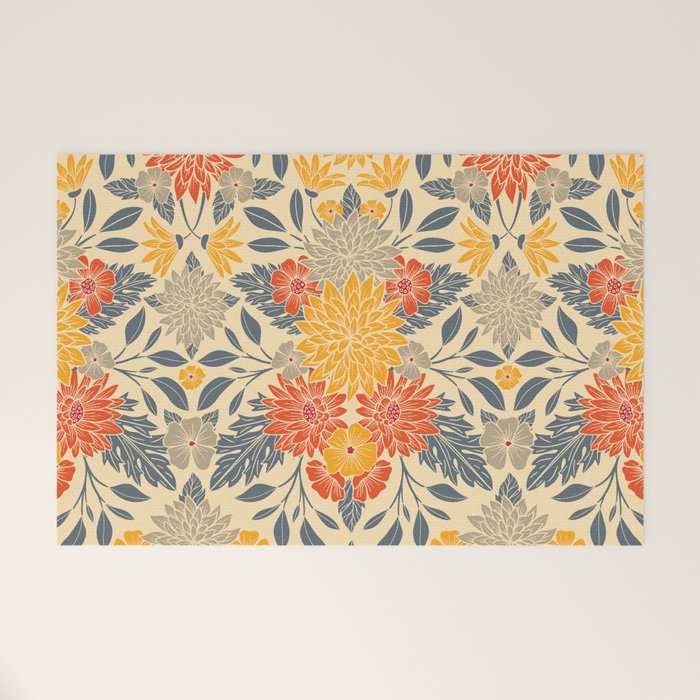 Warm Yellow, Orange & Blue Floral Welcome Mat Gallery Image 1