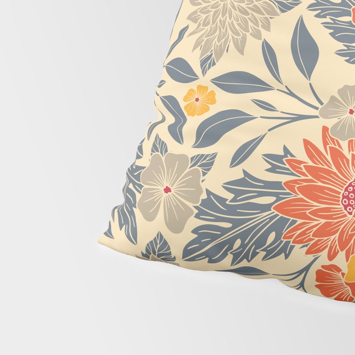 Warm Yellow, Orange & Blue Floral Pillow Sham Gallery Image 4