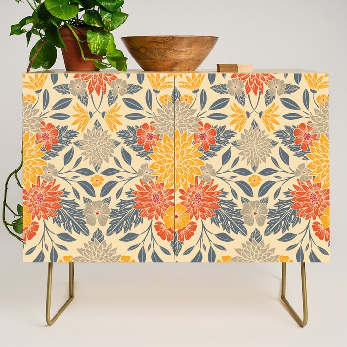 Warm Yellow, Orange & Blue Floral Credenza Gallery Image 1