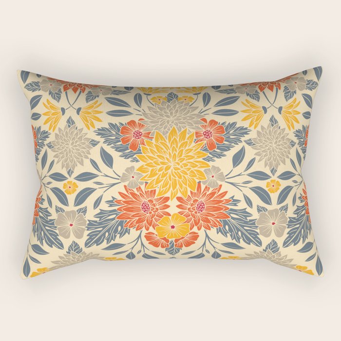 Warm Yellow, Orange & Blue Floral Rectangular Pillow Gallery Image 2