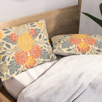 Warm Yellow, Orange & Blue Floral Pillow Sham Gallery Image 2