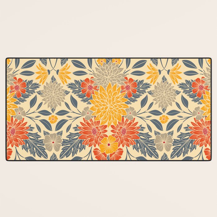 Warm Yellow, Orange & Blue Floral Desk Mat Gallery Image 3