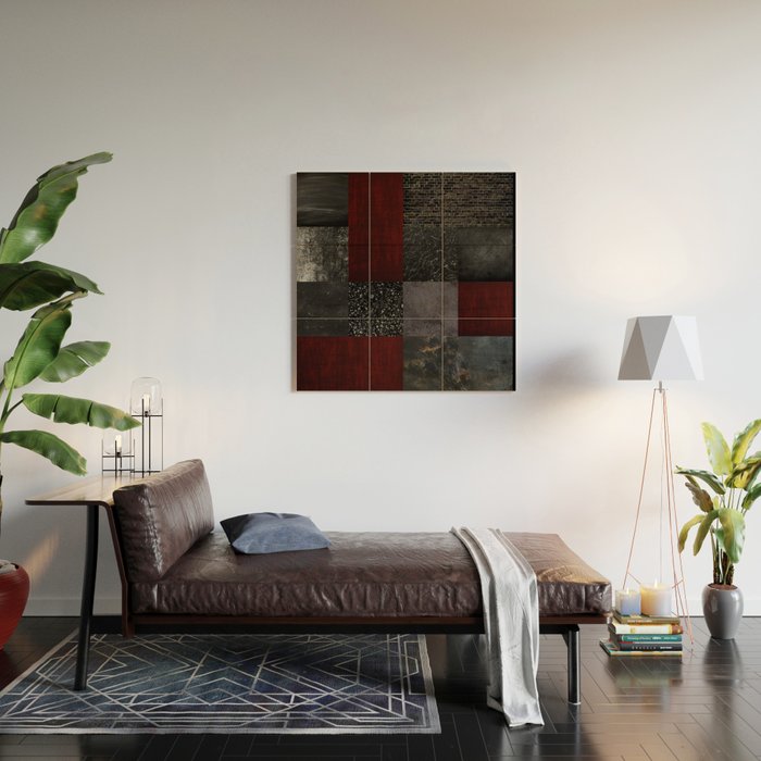 Patchwork (Burgundy and Black) Wood Wall Art Gallery Image 2