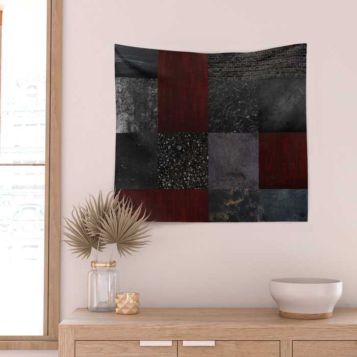 Patchwork (Burgundy and Black) Wall Tapestry Gallery Image 2