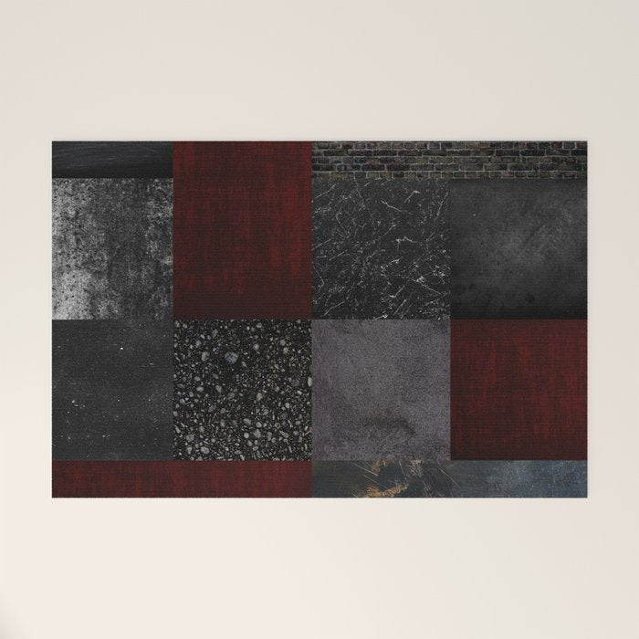 Patchwork (Burgundy and Black) Welcome Mat Gallery Image 1