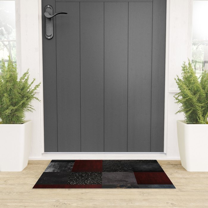 Patchwork (Burgundy and Black) Welcome Mat Gallery Image 3