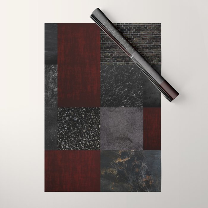 Patchwork (Burgundy and Black) Wrapping Paper Gallery Image 1