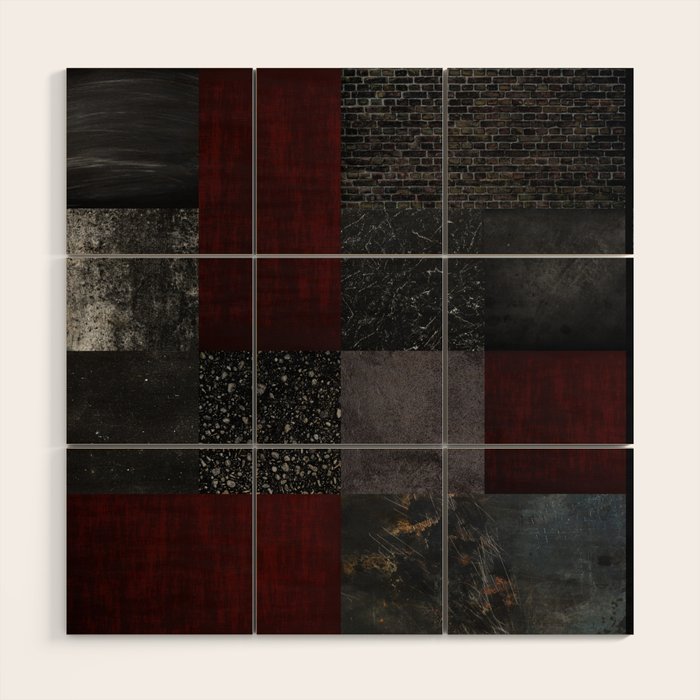 Patchwork (Burgundy and Black) Wood Wall Art Gallery Image 1