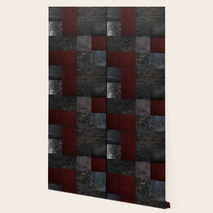 Patchwork (Burgundy and Black) Wallpaper Gallery Image 2