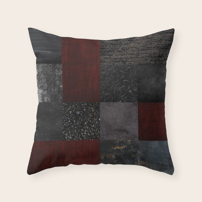 Patchwork (Burgundy and Black) Throw Pillow Gallery Image 1