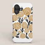Golden Flowers - floral, yellow, golden yellow, ochre, linocut, woodcut, woodblock iPhone Case Gallery Image 1