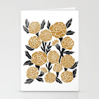 Golden Flowers - floral, yellow, golden yellow, ochre, linocut, woodcut, woodblock Stationery Card Gallery Image 2