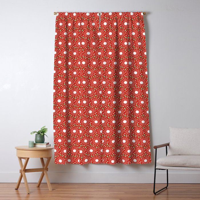 Christmas Holiday MidCentury Modern Atomic Snowflakes in Red Green and White Window Curtain Gallery Image 5
