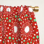 Christmas Holiday MidCentury Modern Atomic Snowflakes in Red Green and White Window Curtain Gallery Image 2