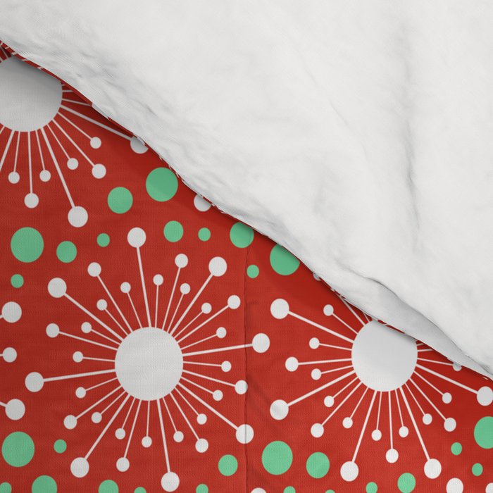 Christmas Holiday MidCentury Modern Atomic Snowflakes in Red Green and White Comforter Gallery Image 4