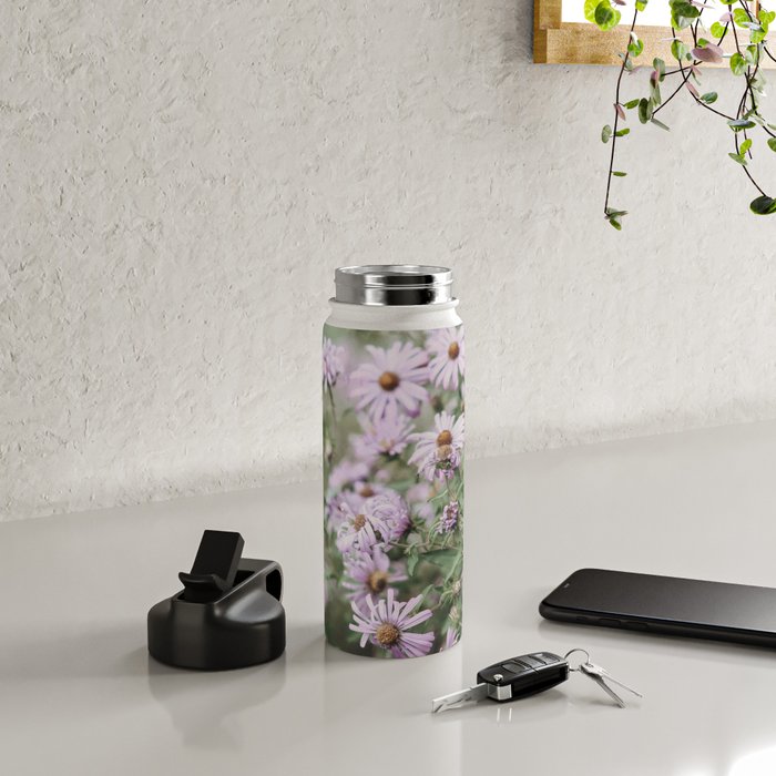 Joyful Little Flowers x purple modern botanical photograph Water Bottle Gallery Image 4