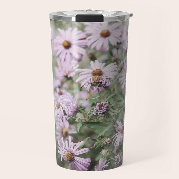 Joyful Little Flowers x purple modern botanical photograph Travel Mug Gallery Image 1