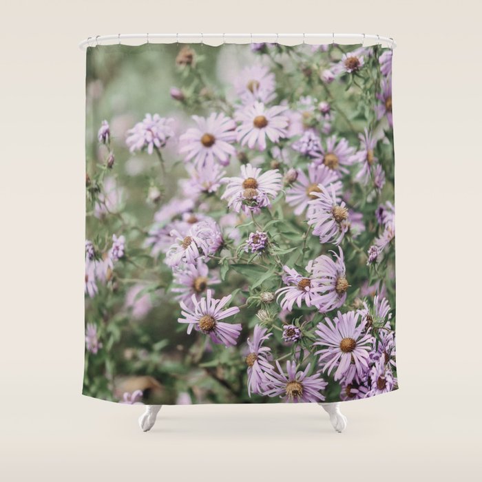 Joyful Little Flowers x purple modern botanical photograph Shower Curtain Gallery Image 1