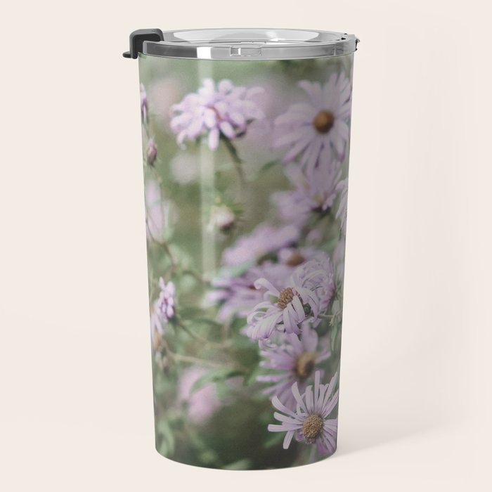 Joyful Little Flowers x purple modern botanical photograph Travel Mug Gallery Image 3