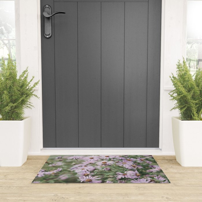 Joyful Little Flowers x purple modern botanical photograph Welcome Mat Gallery Image 3