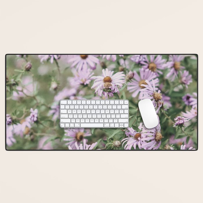 Joyful Little Flowers x purple modern botanical photograph Desk Mat Gallery Image 1