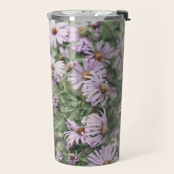 Joyful Little Flowers x purple modern botanical photograph Travel Mug Gallery Image 2