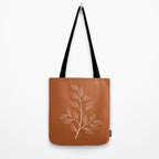 Delicate White Leaves and Branch on a Rust Orange Background Tote Bag Gallery Image 2